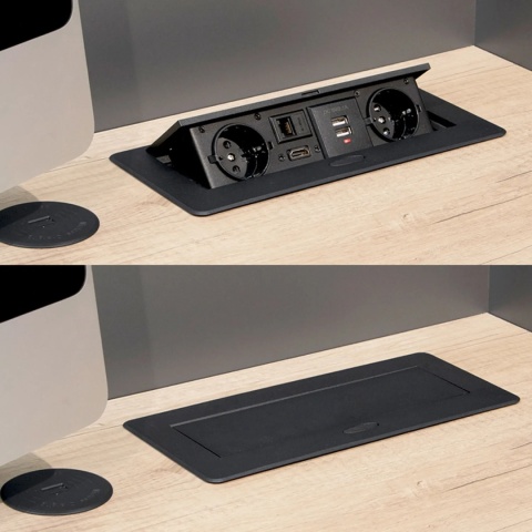 Gniazdo chowane w blat ATOM 2xUSB HDMI Czarne Emuca