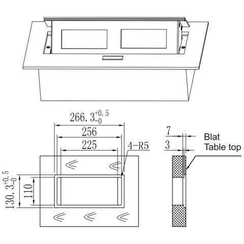 Gniazdo chowane w blat FLEXIPORT Bez Kabla Aluminium AMIX