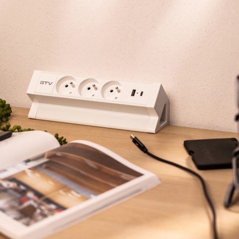 Gniazdo meblowe Basco z mocowaniem USB A+C, kabel 1,5m - białe