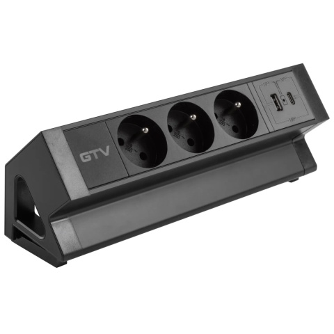 Gniazdo meblowe Basco z mocowaniem USB A+C, kabel 1,5m - czarne