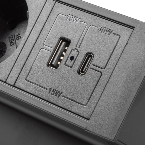 Gniazdo meblowe Basco z mocowaniem USB A+C, kabel 1,5m - czarne