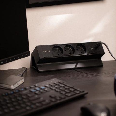 Gniazdo meblowe Basco z mocowaniem USB A+C, kabel 1,5m - czarne