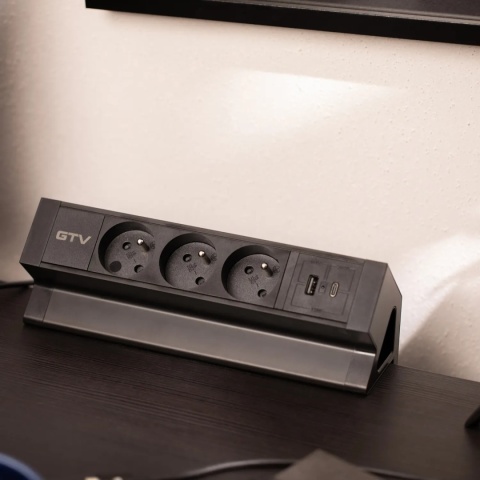 Gniazdo meblowe Basco z mocowaniem USB A+C, kabel 1,5m - czarne