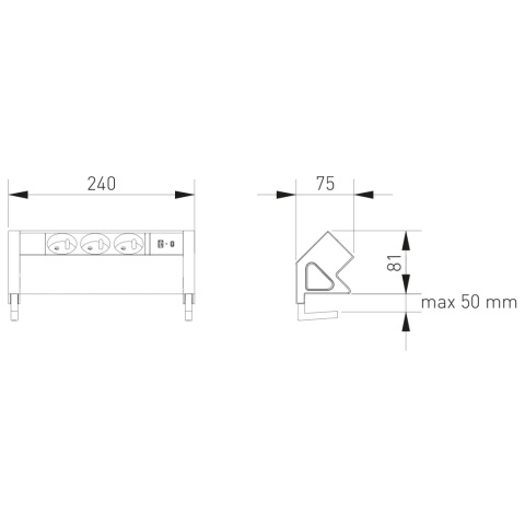 Gniazdo meblowe Basco z mocowaniem USB A+C, kabel 1,5m - czarne