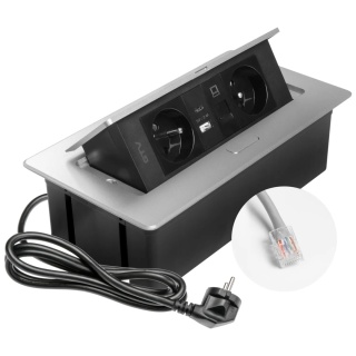 Gniazdo meblowe MULTISOFT wpuszczane w blat 2x gniazdo z uziemieniem, USB A+C RJ45 GTV aluminium