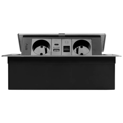 Gniazdo meblowe MULTISOFT wpuszczane w blat 2x gniazdo z uziemieniem, USB A+C RJ45 GTV aluminium