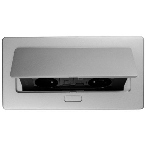 Gniazdo meblowe MULTISOFT wpuszczane w blat 2x gniazdo z uziemieniem, USB A+C RJ45 GTV aluminium