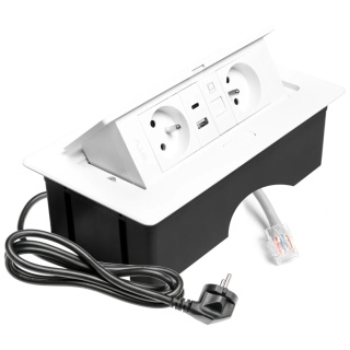 Gniazdo meblowe MULTISOFT wpuszczane w blat 2x gniazdo z uziemieniem, USB A+C RJ45 GTV białe