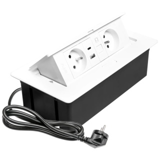 Gniazdo meblowe MULTISOFT wpuszczane w blat 2x gniazdo z uziemieniem, USB A+C RJ45 GTV białe