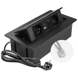 Gniazdo meblowe MULTISOFT wpuszczane w blat 2x gniazdo z uziemieniem, USB A+C RJ45 GTV czarne