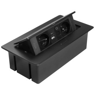 Gniazdo meblowe MULTISOFT wpuszczane w blat 2x gniazdo z uziemieniem, USB A+C RJ45 GTV czarne