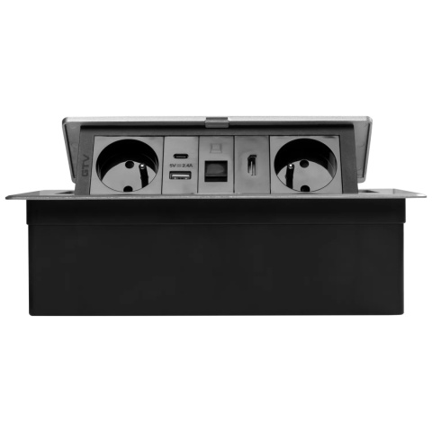 Gniazdo meblowe MULTISOFT wpuszczane w blat 2x gniazdo z uziemieniem, USB A+C RJ45 HDMI 2.0 GTV aluminium
