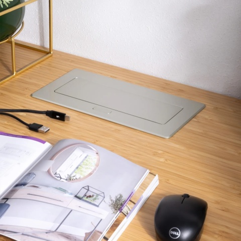 Gniazdo meblowe MULTISOFT wpuszczane w blat 2x gniazdo z uziemieniem, USB A+C RJ45 HDMI 2.0 GTV aluminium