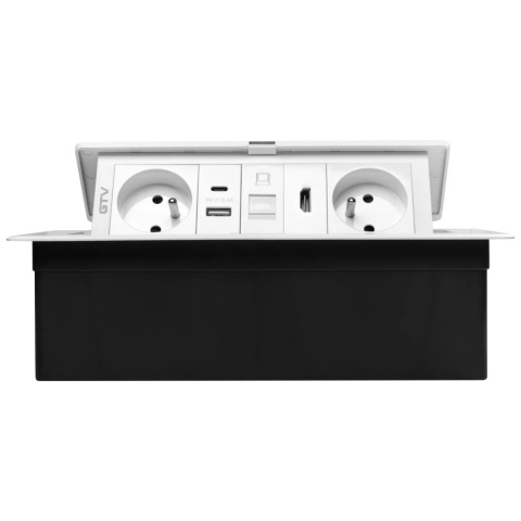 Gniazdo meblowe MULTISOFT wpuszczane w blat 2x gniazdo z uziemieniem, USB A+C RJ45 HDMI 2.0 GTV białe
