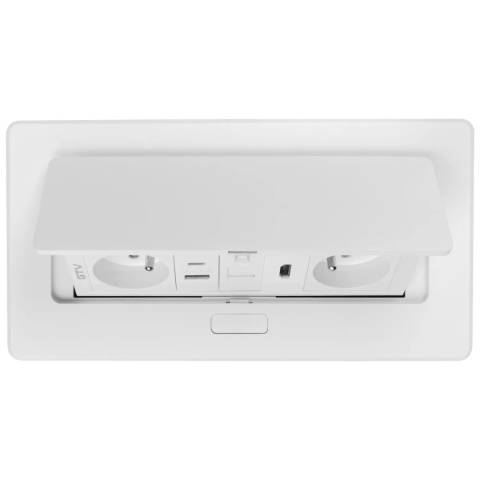 Gniazdo meblowe MULTISOFT wpuszczane w blat 2x gniazdo z uziemieniem, USB A+C RJ45 HDMI 2.0 GTV białe