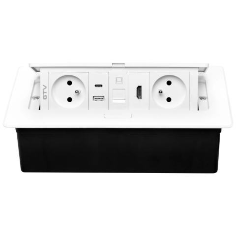 Gniazdo meblowe MULTISOFT wpuszczane w blat 2x gniazdo z uziemieniem, USB A+C RJ45 HDMI 2.0 GTV białe