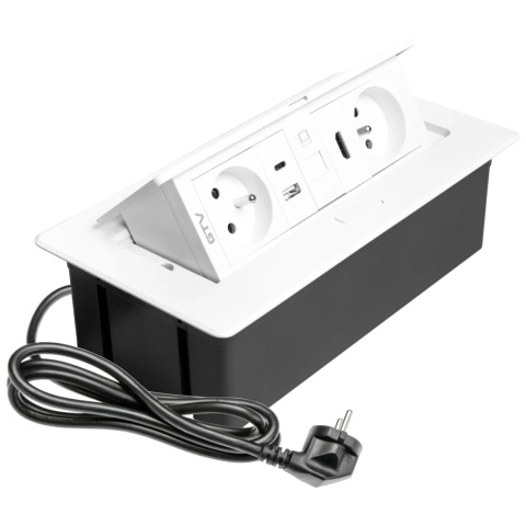 Gniazdo meblowe MULTISOFT wpuszczane w blat 2x gniazdo z uziemieniem, USB A+C RJ45 HDMI 2.0 GTV białe