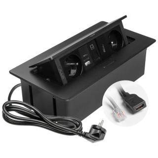 Gniazdo meblowe MULTISOFT wpuszczane w blat 2x gniazdo z uziemieniem, USB A+C RJ45 HDMI 2.0 GTV czarne