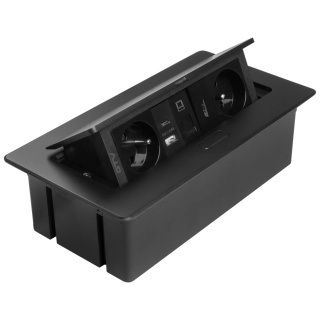 Gniazdo meblowe MULTISOFT wpuszczane w blat 2x gniazdo z uziemieniem, USB A+C RJ45 HDMI 2.0 GTV czarne