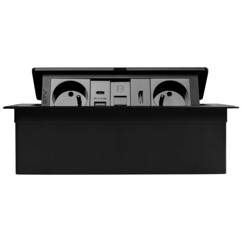 Gniazdo meblowe MULTISOFT wpuszczane w blat 2x gniazdo z uziemieniem, USB A+C RJ45 HDMI 2.0 GTV czarne