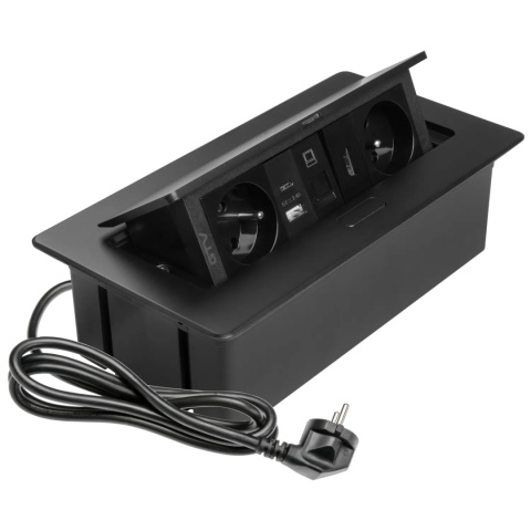 Gniazdo meblowe MULTISOFT wpuszczane w blat 2x gniazdo z uziemieniem, USB A+C RJ45 HDMI 2.0 GTV czarne