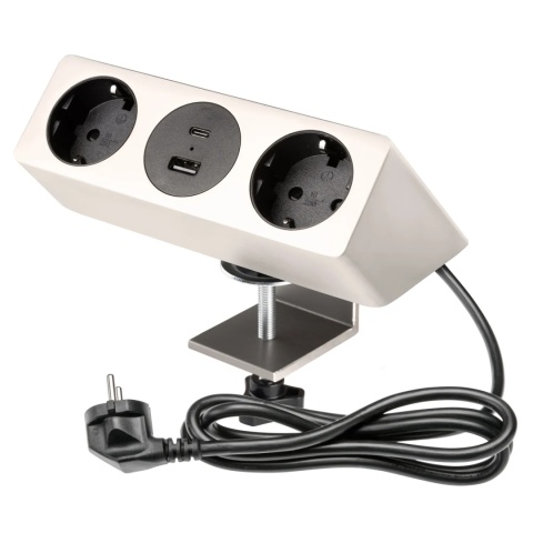 Gniazdo meblowe Sofito z mocowaniem USB A+C, kabel 1,5m - inox