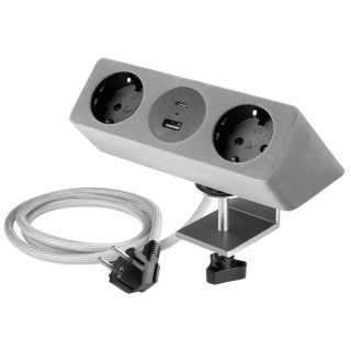 Gniazdo meblowe Sofito z mocowaniem USB A+C, kabel 1,5m - szary flok