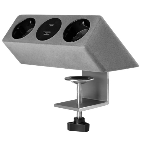 Gniazdo meblowe Sofito z mocowaniem USB A+C, kabel 1,5m - szary flok