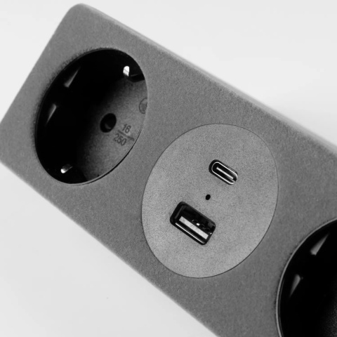 Gniazdo meblowe Sofito z mocowaniem USB A+C, kabel 1,5m - szary flok
