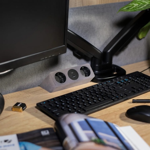 Gniazdo meblowe Sofito z mocowaniem USB A+C, kabel 1,5m - szary flok