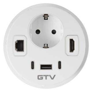 Gniazdo meblowe schuko RONDO 1xUSB A+2xUSB C, RJ45, HDMI 1,4 - białe