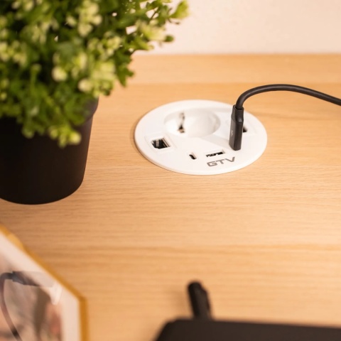 Gniazdo meblowe schuko RONDO 1xUSB A+2xUSB C, RJ45, HDMI 1,4 - białe