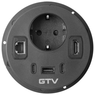 Gniazdo meblowe schuko RONDO 1xUSB A+2xUSB C, RJ45, HDMI 1,4 - czarne