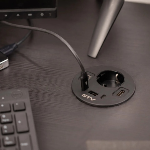 Gniazdo meblowe schuko RONDO 1xUSB A+2xUSB C, RJ45, HDMI 1,4 - czarne
