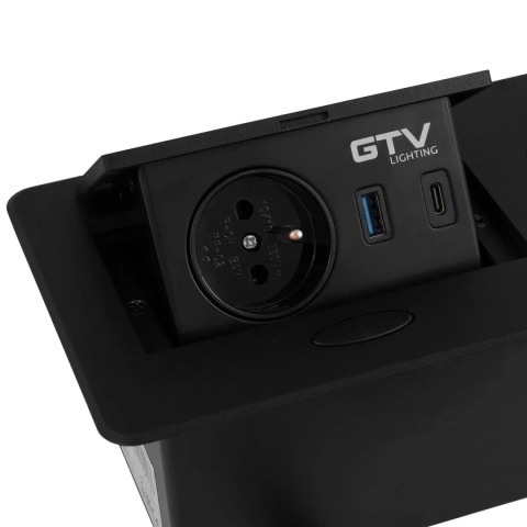 Gniazdo wpuszczane chowane w blat AVARO PLUS z USB Czarne GTV