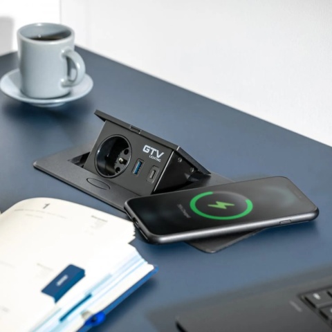 Gniazdo wpuszczane chowane w blat AVARO PLUS z USB Srebrne GTV