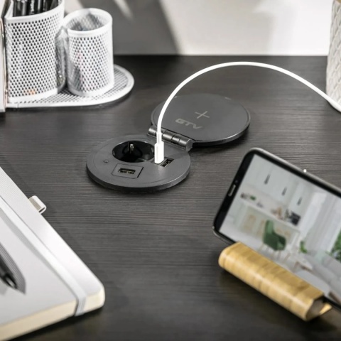 Gniazdo wpuszczane chowane w blat CHARGER PLUS Czarne GTV