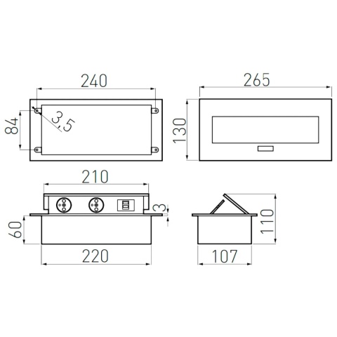 Gniazdo wpuszczane chowane w blat FLEXIPORT Białe z USB GTV