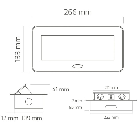 Gniazdo wpuszczane chowane w blat KOMBIBOX Aluminium z USB
