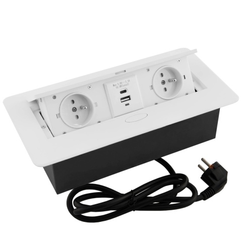 Gniazdo wpuszczane chowane w blat KOMBIBOX Białe z USB