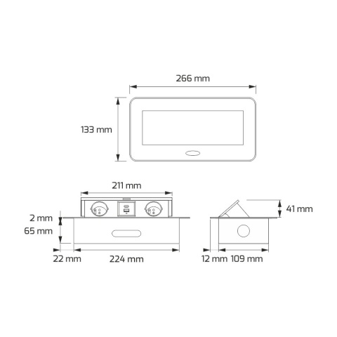 Gniazdo wpuszczane chowane w blat KOMBIBOX Białe z USB