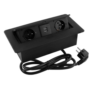 Gniazdo wpuszczane chowane w blat KOMBIBOX Czarne z USB