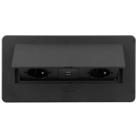 Gniazdo wpuszczane chowane w blat KOMBIBOX Czarne z USB