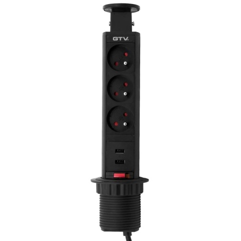 Gniazdo wpuszczane chowane w blat POWERPORT USB fi 60 Czarne GTV
