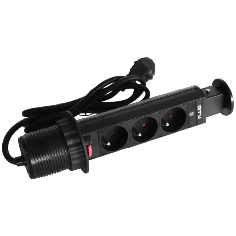 Gniazdo wpuszczane chowane w blat POWERPORT fi 60 Czarne