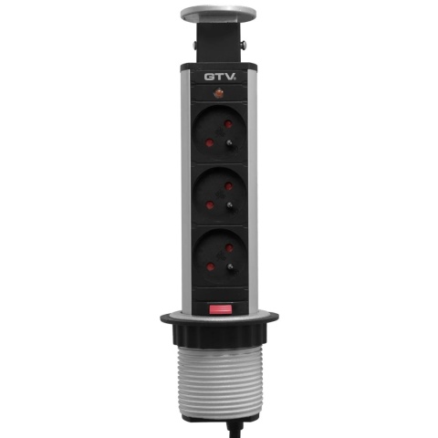 Gniazdo wpuszczane chowane w blat POWERPORT fi 60 Szare