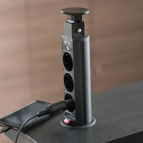 Gniazdo wpuszczane chowane w blat POWERPORT fi 60 Szare