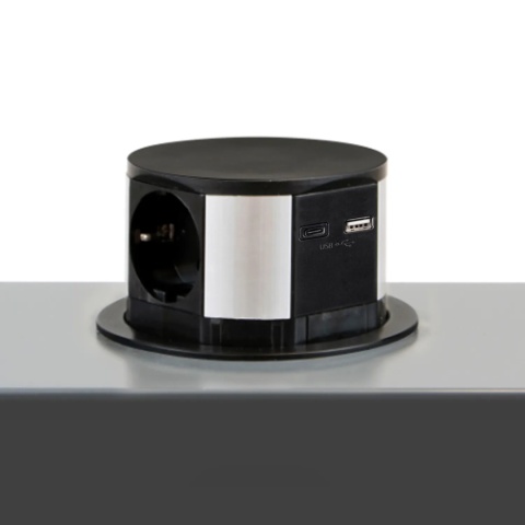 Gniazdo wpuszczane chowane w blat fi 100mm Vertikal Push USB Emuca