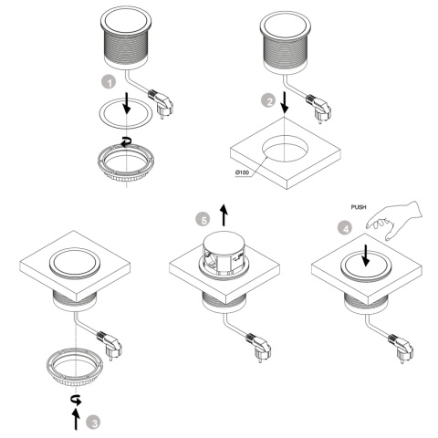 Gniazdo wpuszczane chowane w blat fi 100mm Vertikal Push USB Emuca