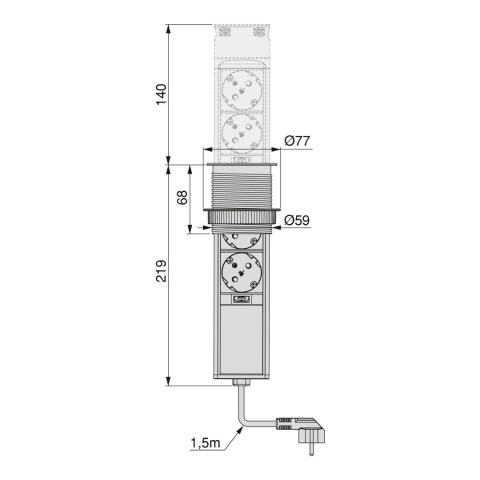 Gniazdo wpuszczane chowane w blat fi60 2xUSB Emuca